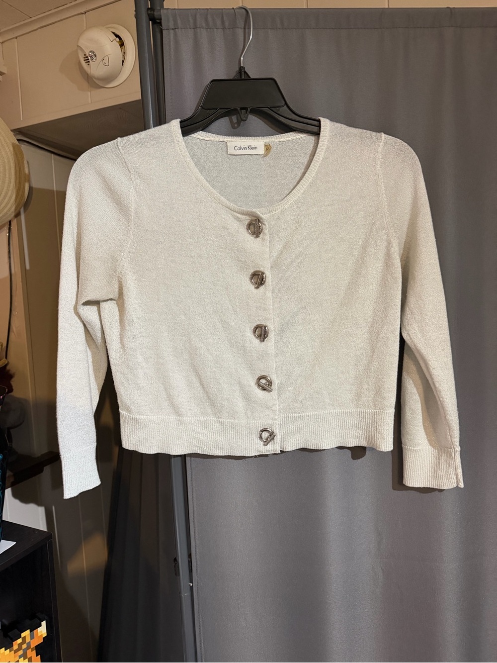 Calvin Klein Cream Button-Front Cropped Cardigan